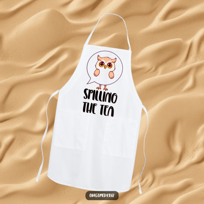 Funny Apron: A curious owl peeks from behind a speech bubble, bringing a humorous and engaging element to kitchen attire.