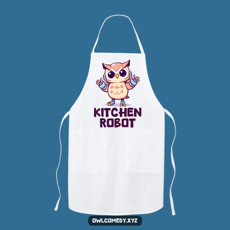 Funny Kawaii Owl Robot Dance Apron - Kitchen Moves & Humorous Cooking Gift