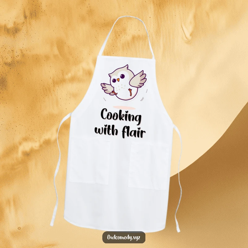 Funny Minimalist Owl Cartwheel Apron: A minimalist owl in motion, perfect for adding humor to cooking.