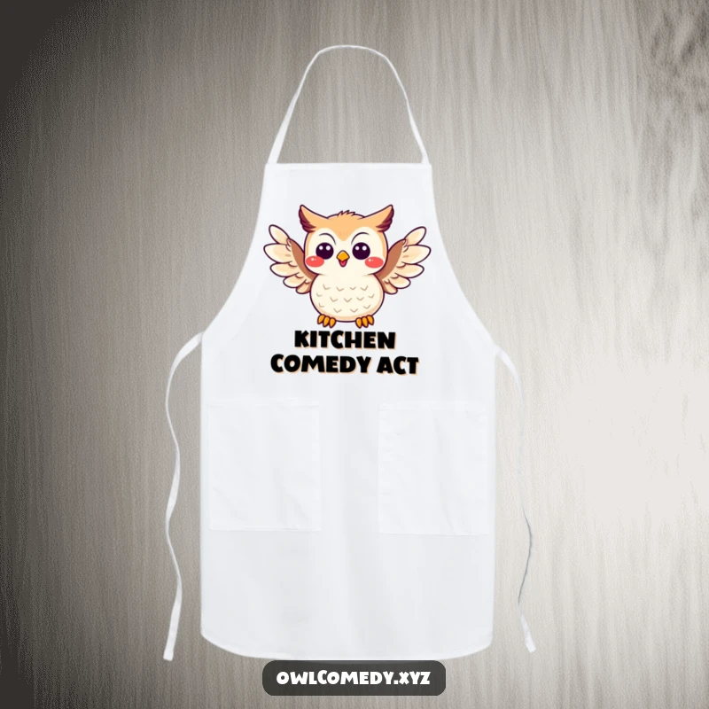 Funny Joke Owl Apron: A cheerful owl spreading its wings, perfect for adding humor while cooking.