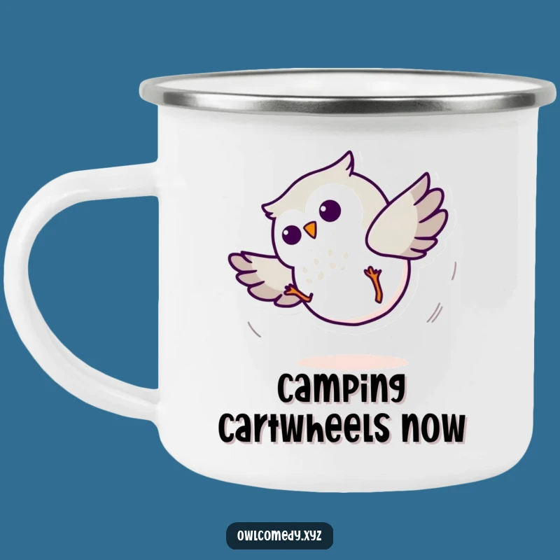 Funny Minimalist Owl Cartwheel Camping Mug: Spin Outdoors - Adventure Funny Gift!