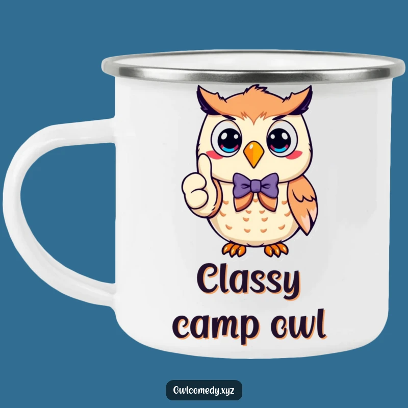 Funny Owl Thumbs Up Camping Mug: Dapper Character, Hilarious Outdoor Gift!