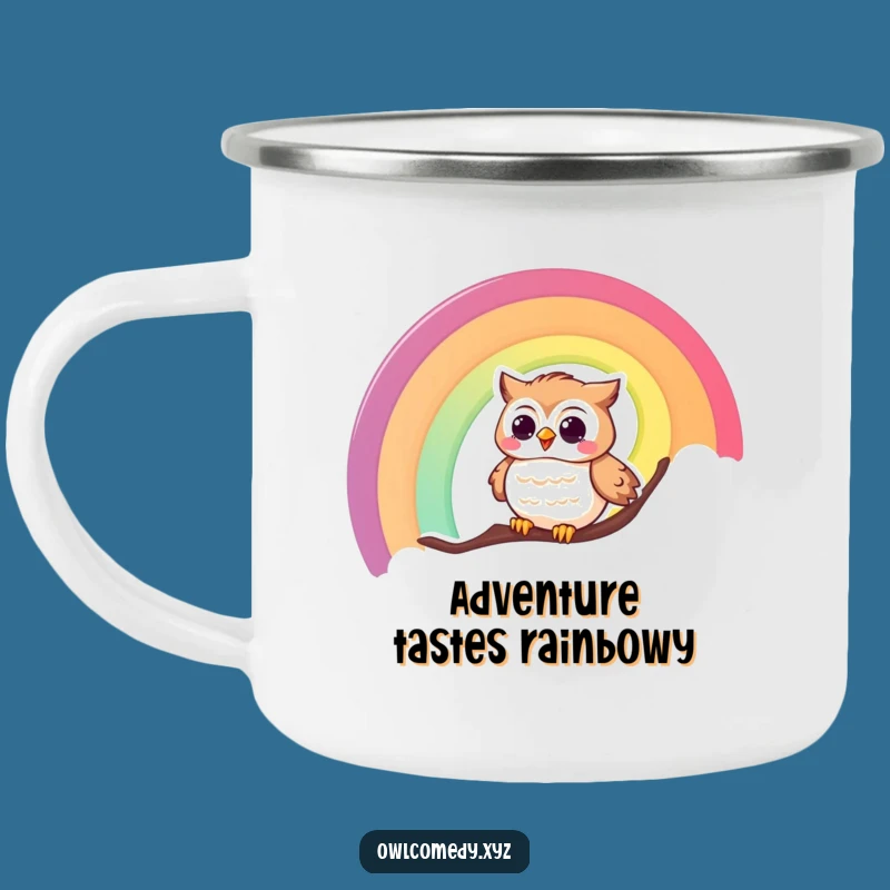 Funny Giggling Owl Rainbow Camping Mug: Adventure Fuelled by Laughter