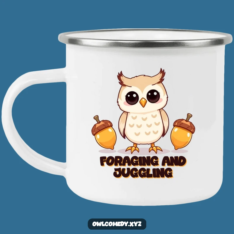Funny Kawaii Owl Acorn Juggling Camping Mug - Outdoor Fun Mug - Funny Gift