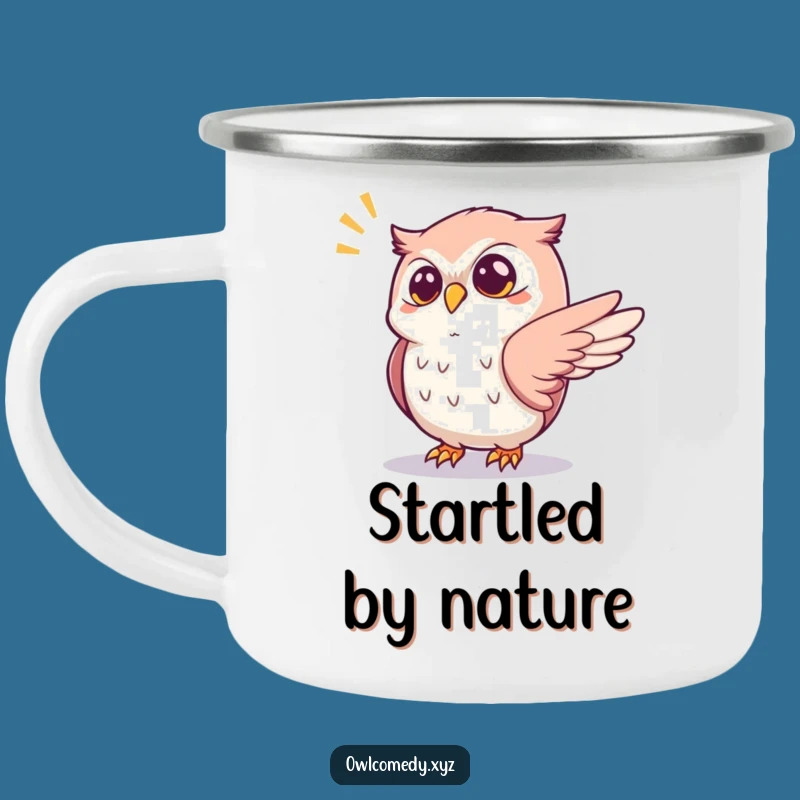 Funny Startled Owl Camping Mug: Sudden Surprise, A Hilarious Outdoor Gift!