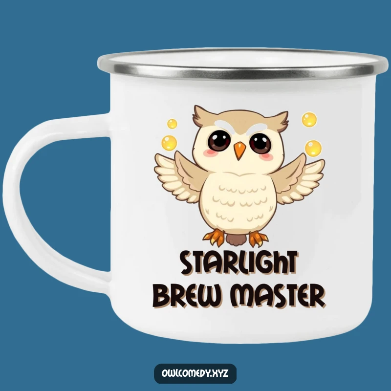 Funny Owl Camping Mug: Jubilant Juggler of Glowing Orbs Adventure