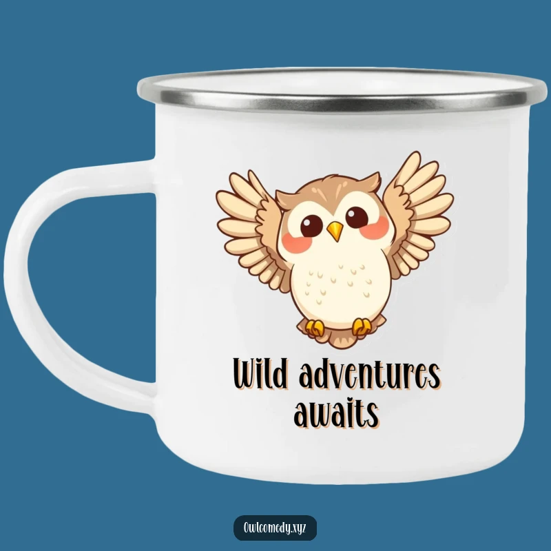 Funny Joyful Owl Swooping Camping Mug: Hilarious Outdoor Gift for Happy Adventurers