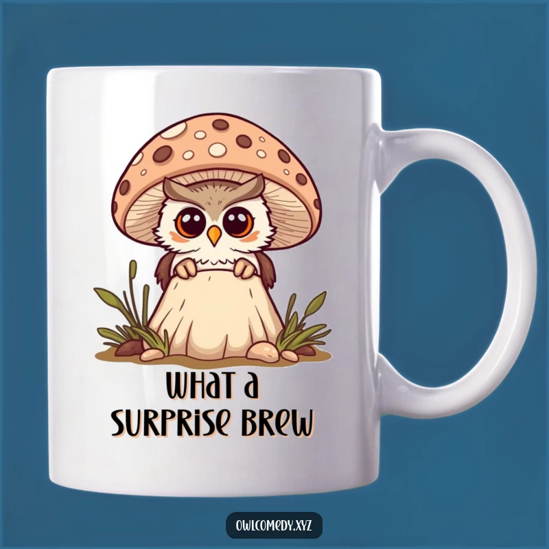 Funny Kawaii Mushroom Owl Mug - Surprised Peek Gift Idea