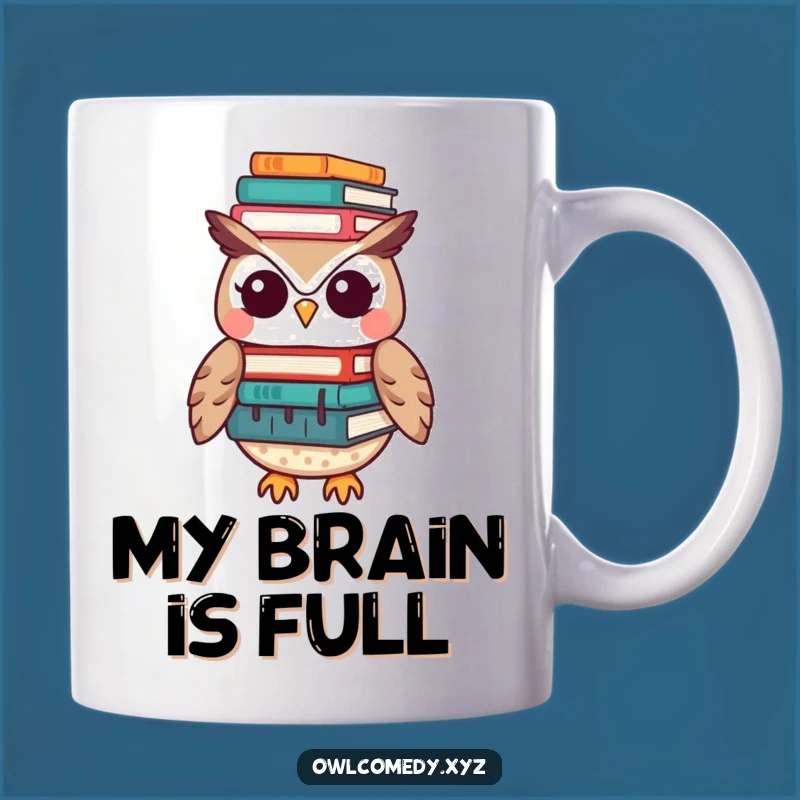 Funny Kawaii Owl Book Stack Mug - Perfect Funny Gift for Bookworms & Students