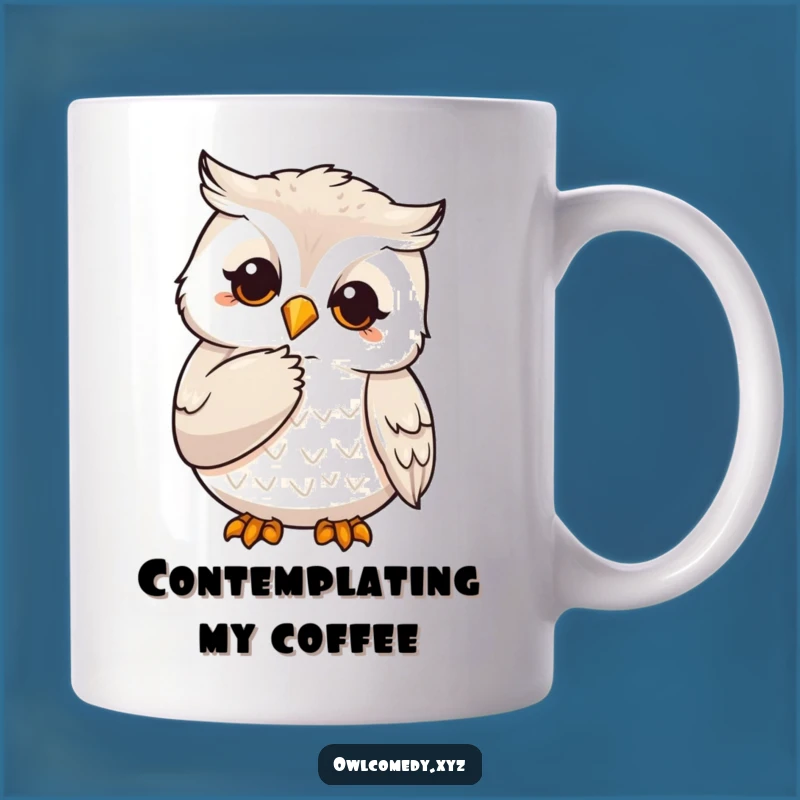 Funny Thoughtful Owl Mug: Pondering Wisdom - Perfect Gift