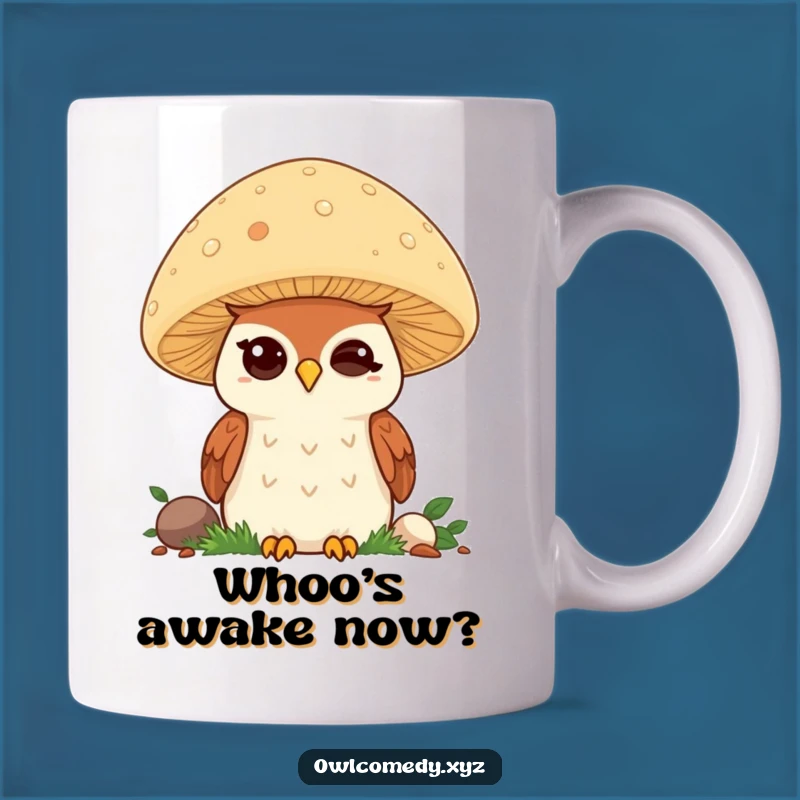 Funny Kawaii Owl Mug: Adorable Winking Owl Behind Mushroom, Perfect Funny Gift