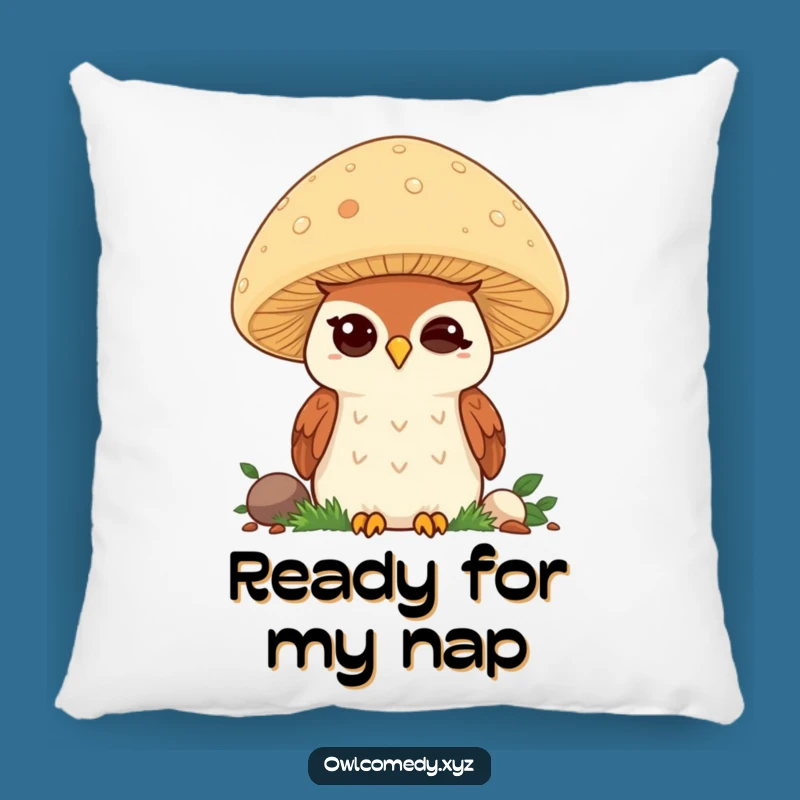 Cozy Funny Kawaii Owl Pillow: Winking Owl Mushroom Comfort, Charming Funny Gift