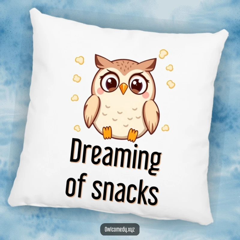 Funny Kawaii Owl Pillow with a wide-eyed owl throwing popcorn, soft and perfect for movie lovers.