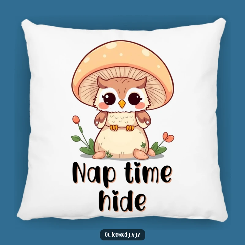 Funny Kawaii Owl Mushroom Wink Pillow - Cozy & Comical Decor Accent