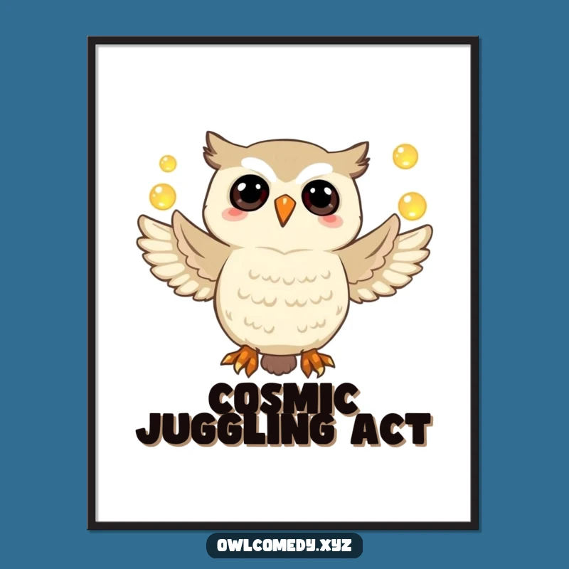 Funny Owl Digital Art: Jubilant Juggler of Glowing Orbs Magic