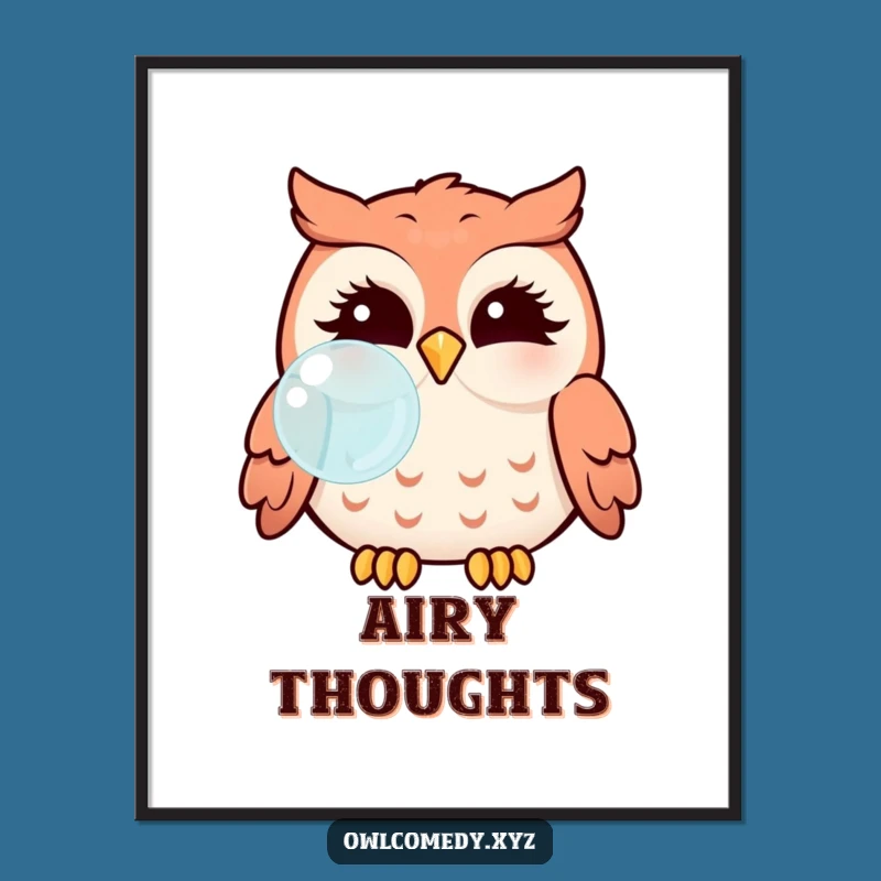 Funny Kawaii Owl Bubble Blowing Digital Print - Instant Whimsical Decor
