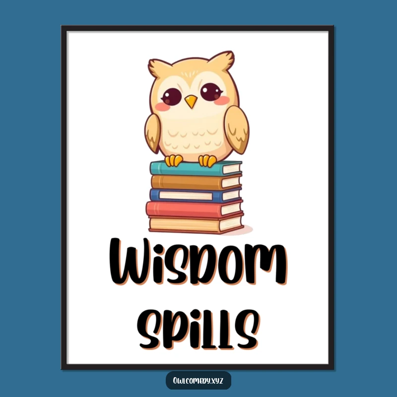 Funny Kawaii Owl Digital Art - Hilarious Printable for Book Lover Decor