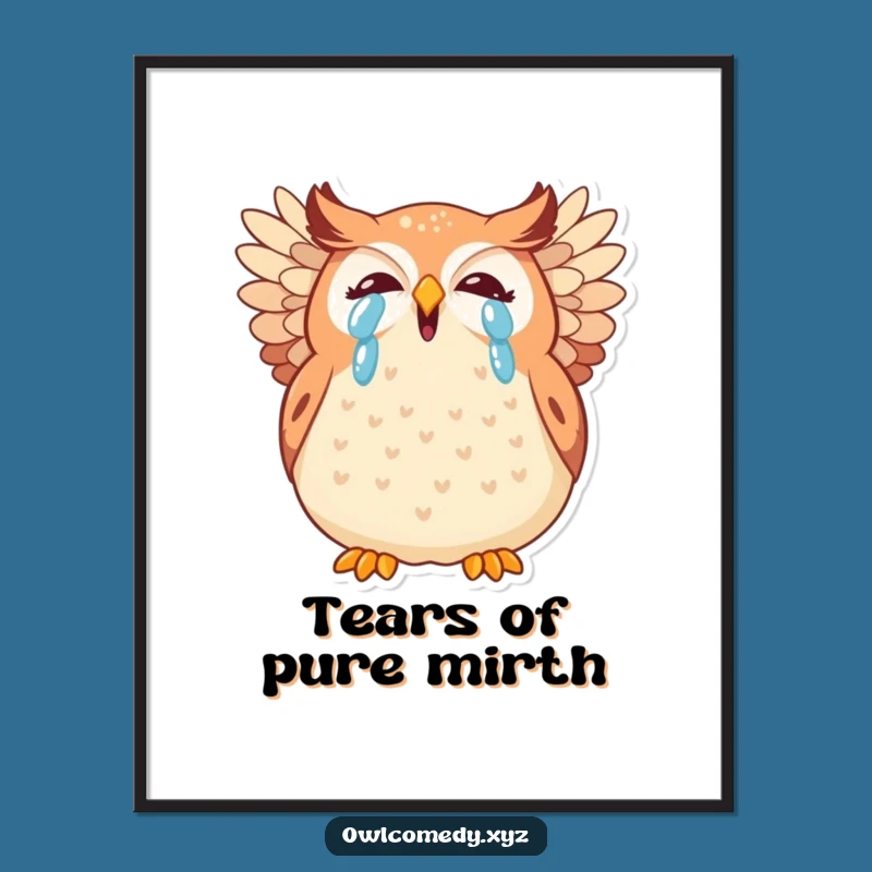 Funny Kawaii Owl Giggling Digital Art: Printable Cartoon Bird Decor Perfect Gift