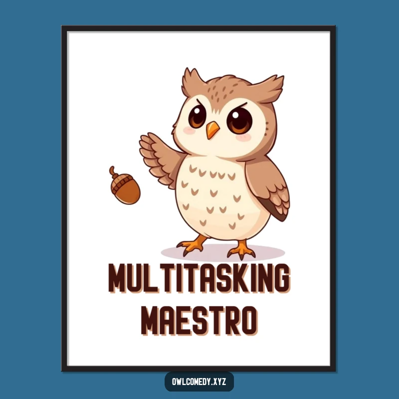 Funny Owl Juggling Acorns Digital Art: Instant Whimsy - Printable Gift