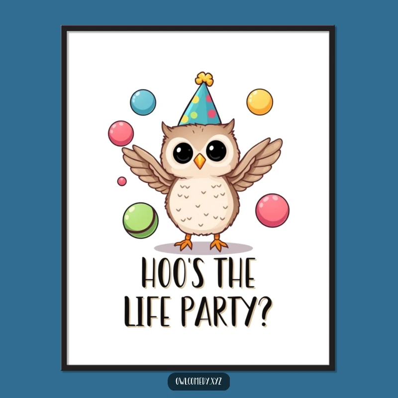 Funny Party Owl Digital Art: Instant Juggling Fun for Your Walls
