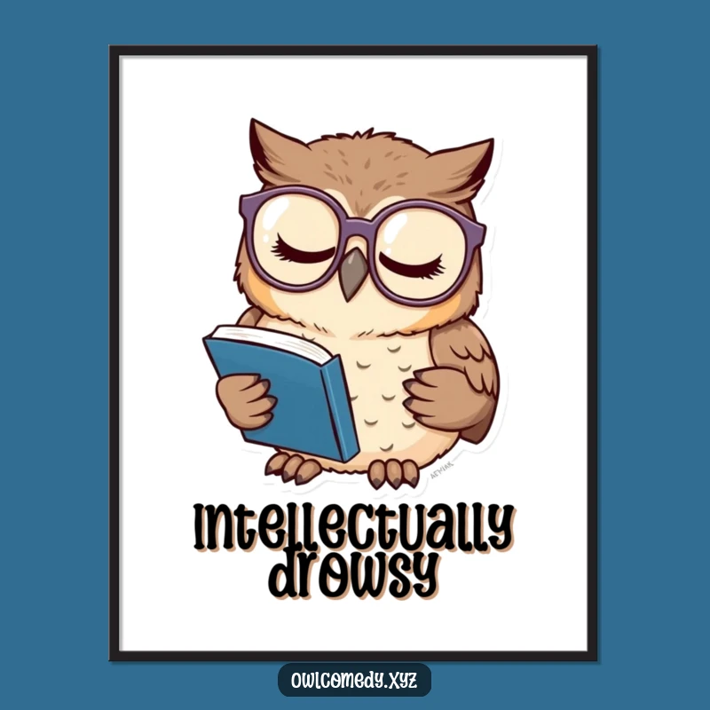 Funny Sleepy Owl Digital Art: Instant Cozy Reader Decor
