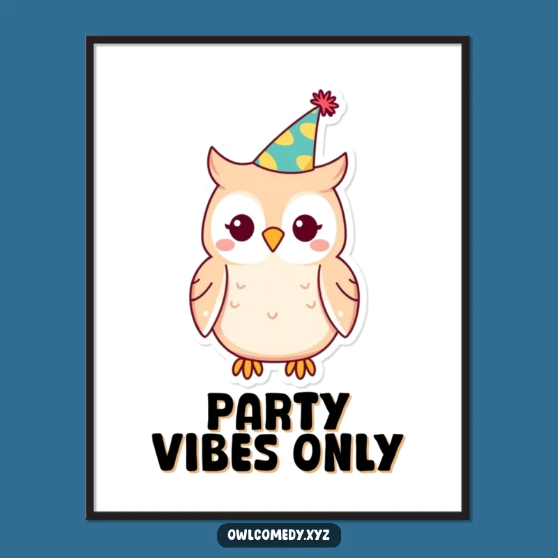 Funny Kawaii Owl Party Hat Digital Art: Instant Festive Decor