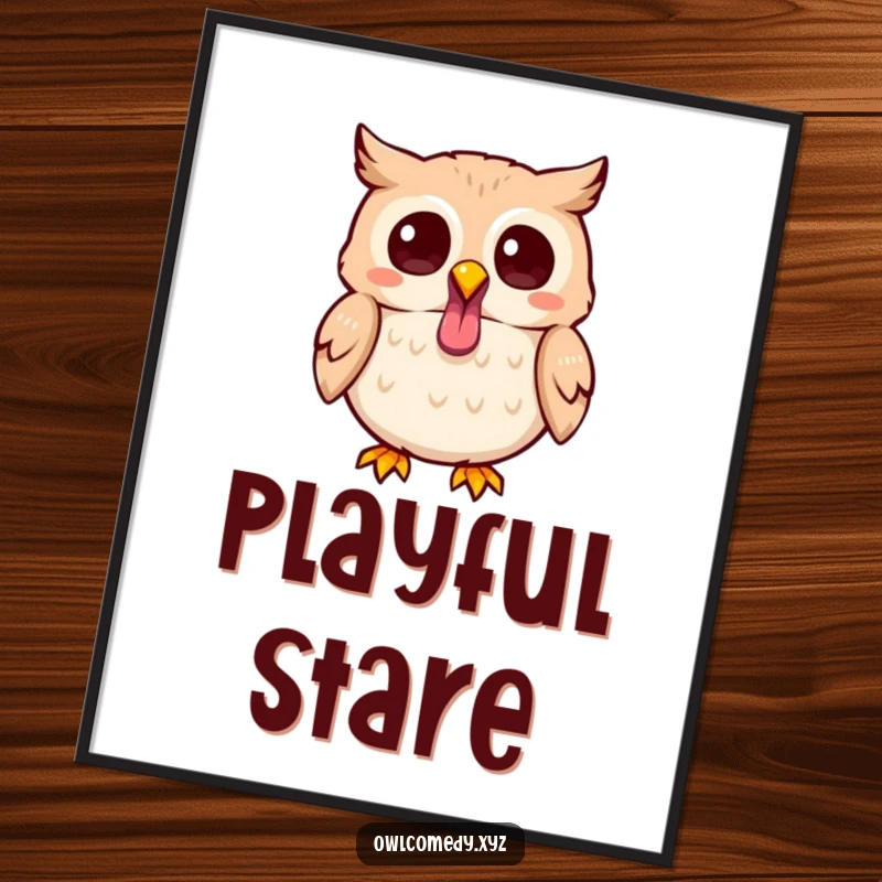 Funny Kawaii owl digital art print of a cute owl sticking its tongue out playfully, perfect for instant download and decor.