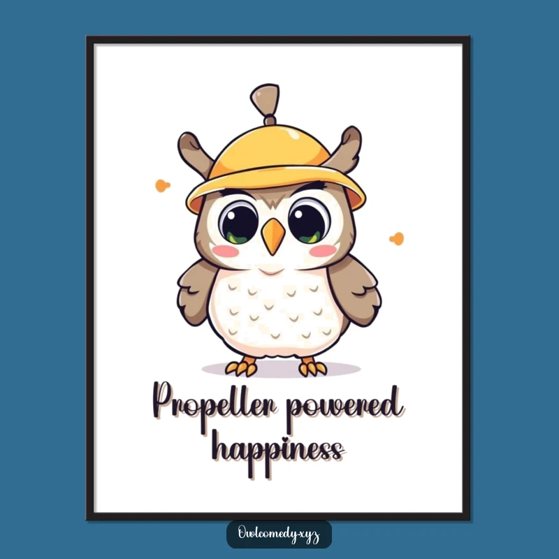 Funny Kawaii Owl Propeller Hat Digital Art: Printable Cartoon Bird Decor Perfect Gift