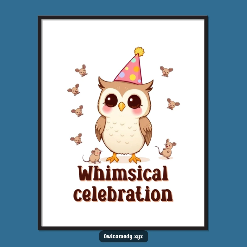 Funny Kawaii Owl Art Print - Party Juggling Digital Download, Instant Funny Gift Decor