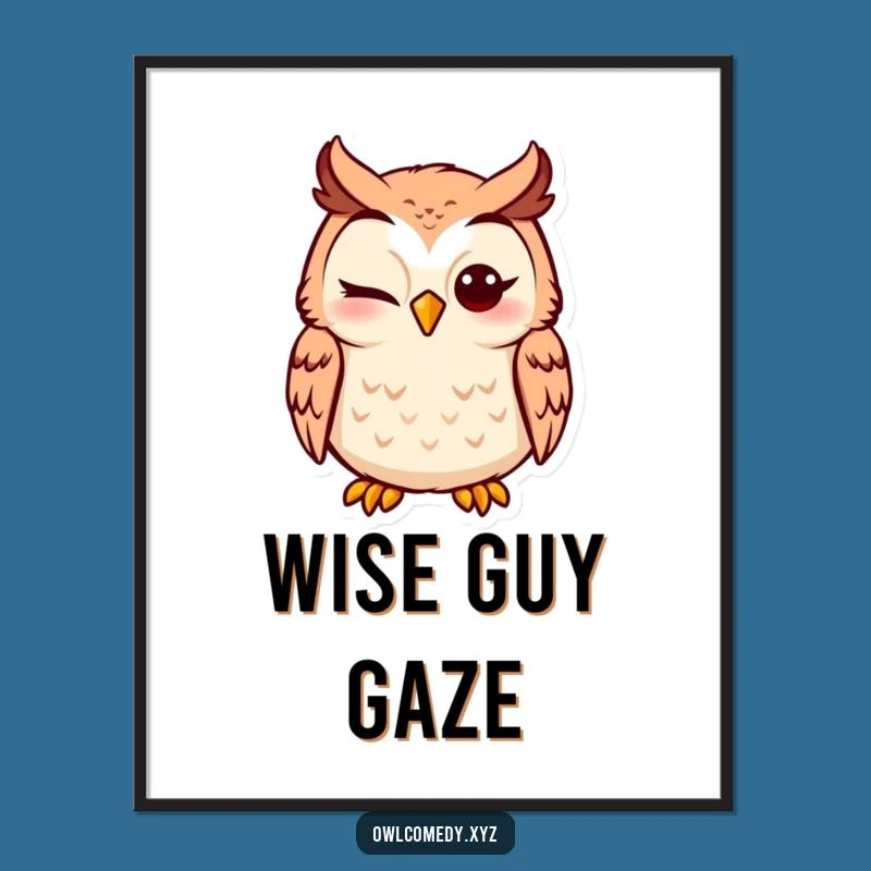 Funny Winking Owl Digital Art - Silly Expression Owl Print for Instant Laughs