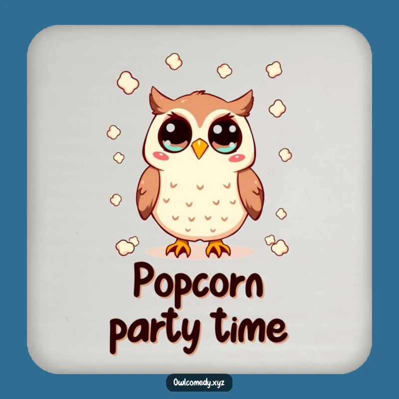 Funny Kawaii Owl Coaster - Popcorn Fun, Wide-Eyed Charm, Protect Surfaces Hilariously