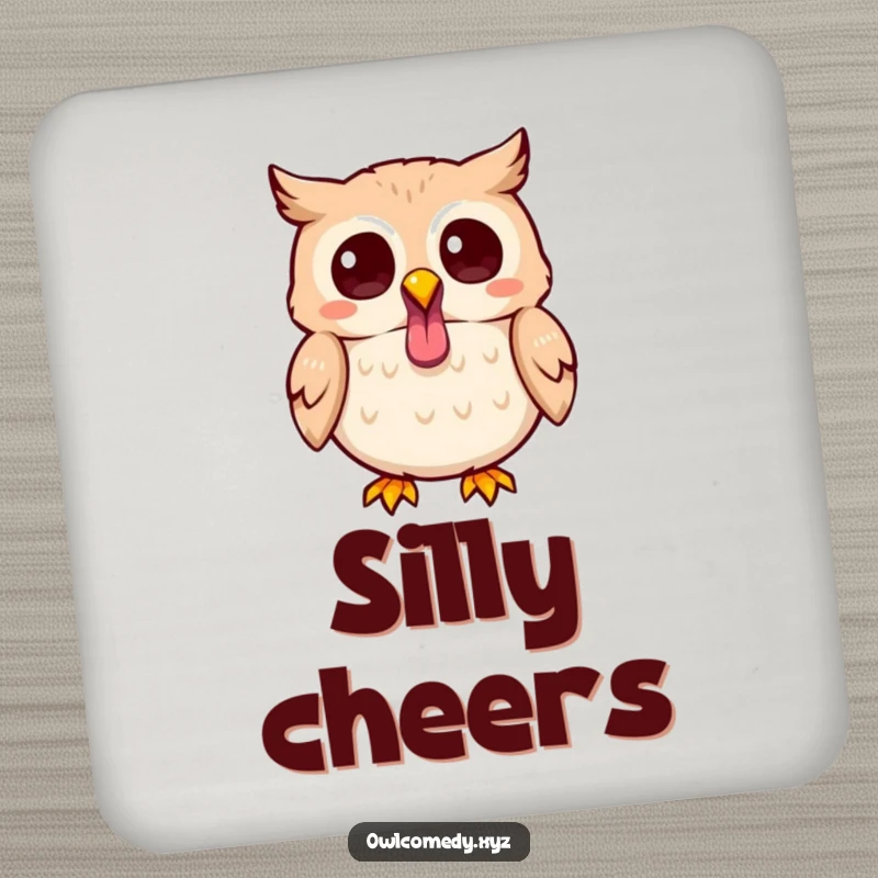 Funny Kawaii owl coasters featuring a cute owl sticking its tongue out playfully, protecting surfaces with humor and charm.