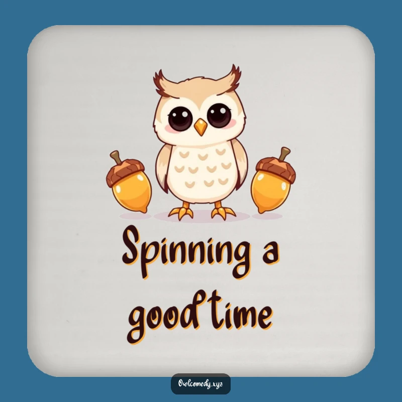 Funny Kawaii Owl Acorn Juggling Coaster - Cute Drink Protector - Funny Gift