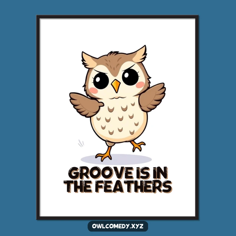 Funny Kawaii Owl Jigging Poster: Dynamic Cartoon Bird Art Perfect Gift for Walls