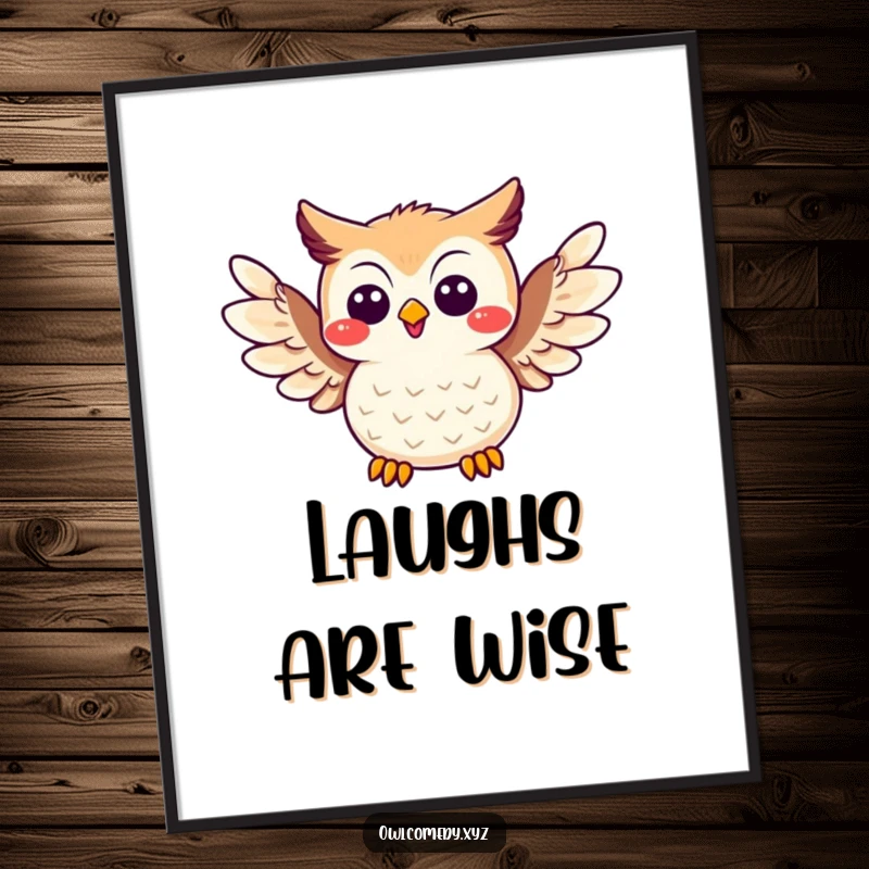 Funny Joke Owl Poster: A cheerful owl spreading its wings, ideal for adding humor to decor.
