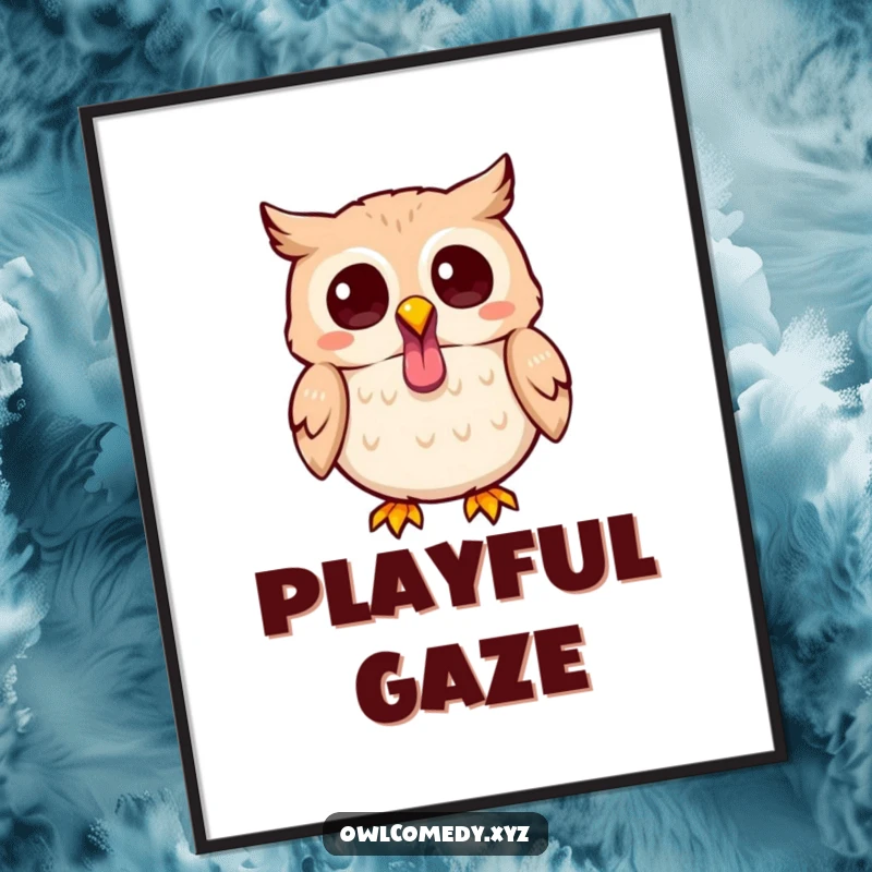 Funny Kawaii owl poster print of a cute owl sticking its tongue out playfully, adding a touch of cheeky humor to any room.