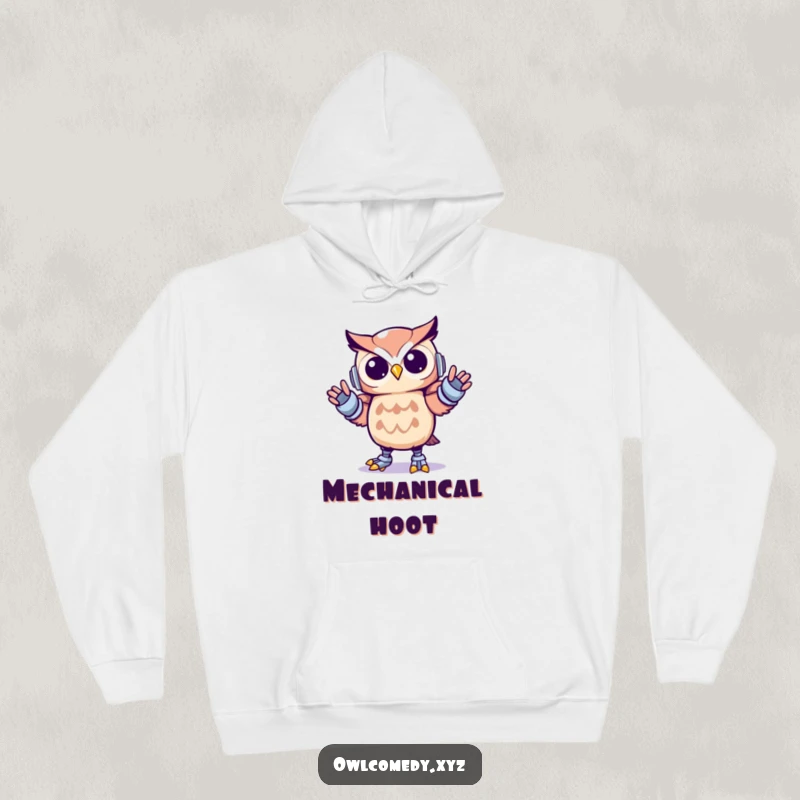 Funny Kawaii owl hoodie featuring a cute owl executing the robot dance with great energy and robotic precision, perfect for warmth.