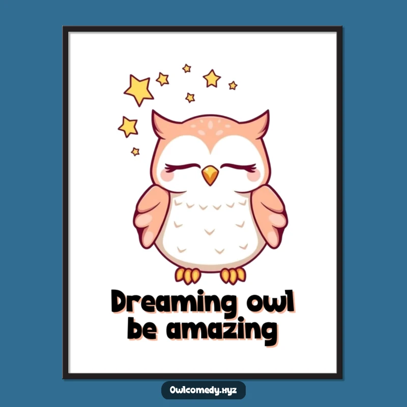 Free Printable Dreaming Owl Wall Art - Whimsical Kawaii Downloadable Decor for Tranquil Spaces