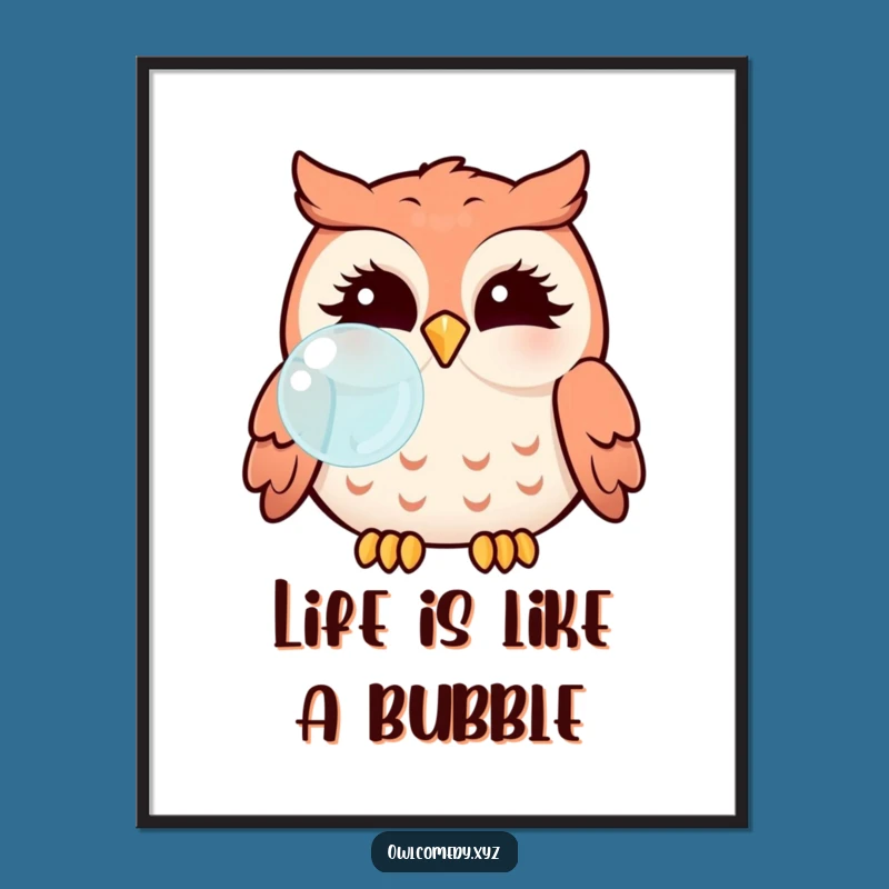 Free Printable Kawaii Owl Bubble Art: Puffed Cheeks for Funny Downloadable Decor Gift