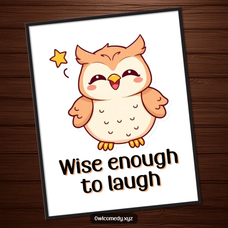 Funny Free Printable Wall Art: Amused kawaii owl with star in speech bubble, perfect for a whimsical DIY decor piece.