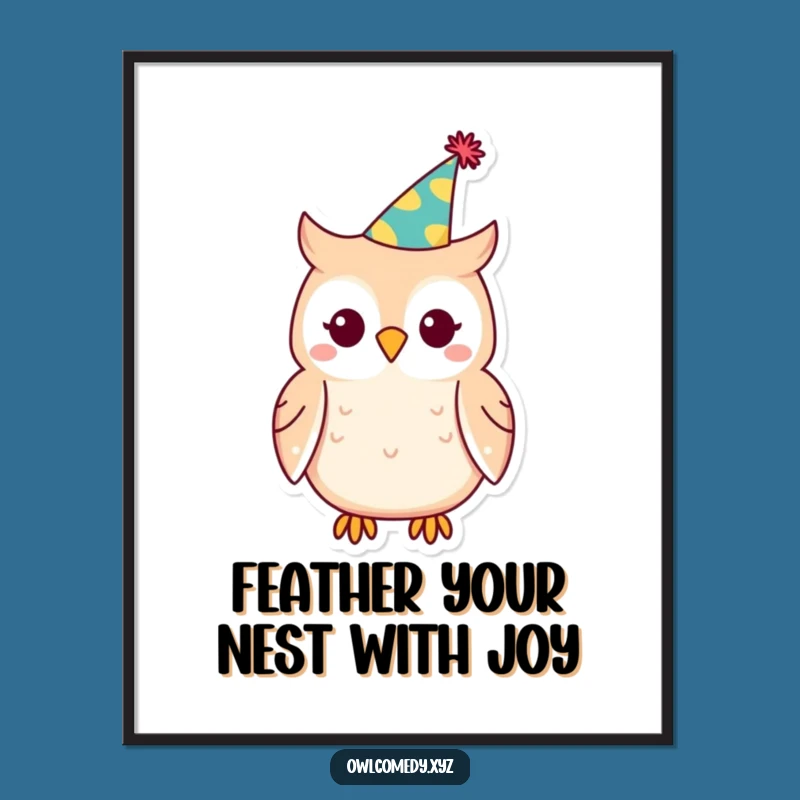 Free Printable Kawaii Owl Wall Art: Party Hat Decor - Downloadable Art