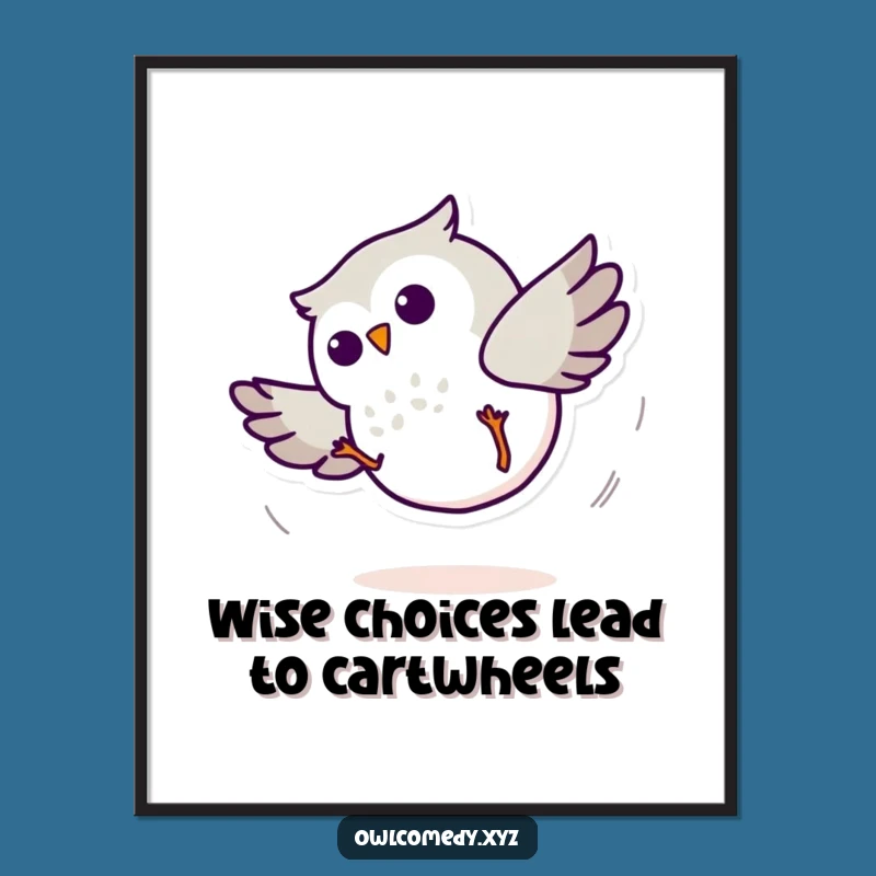 Free Printable Owl Cartwheel Art: Funny Tumbling Owl Downloadable Decor