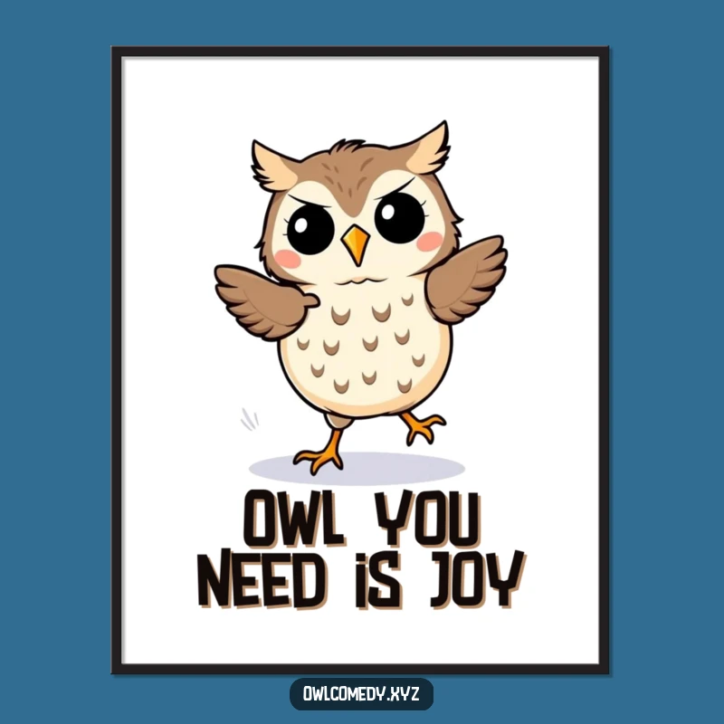 Free Printable Wall Art: Dancing Kawaii Owl, Energetic Downloadable Decor for a Playful Space!
