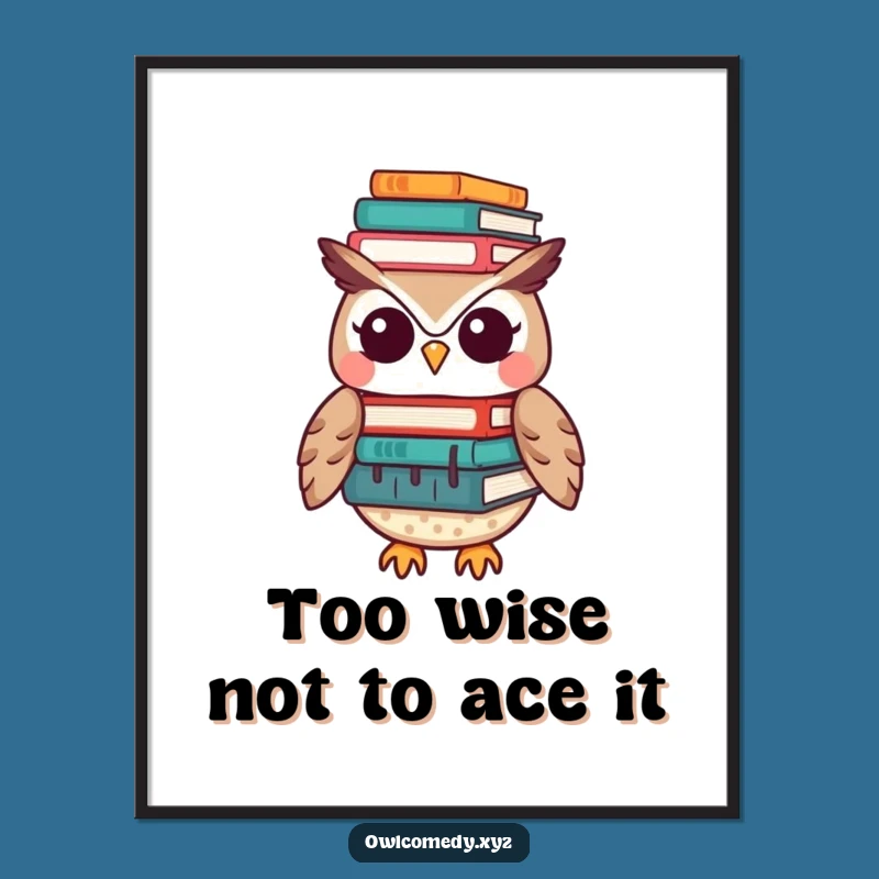 Free Printable Wall Art: Funny Kawaii Owl Book Stack, Hilarious Downloadable Decor for Book Lovers