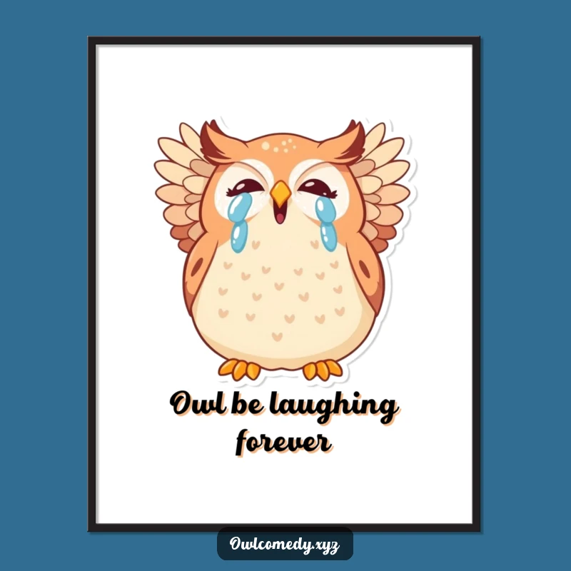 Free Printable Wall Art: Giggling Kawaii Owl, Hilarious Downloadable Decor for a Cheerful Home!