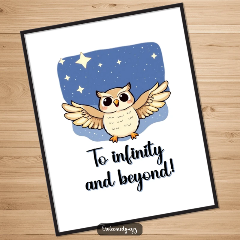 Free Printable Wall Art: A beautiful owl with wings spread wide, majestically flying through a deep, star-studded night sky.