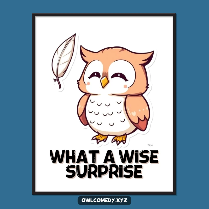 Free Printable Wall Art: Surprised Kawaii Owl Feather Art - Downloadable Decor