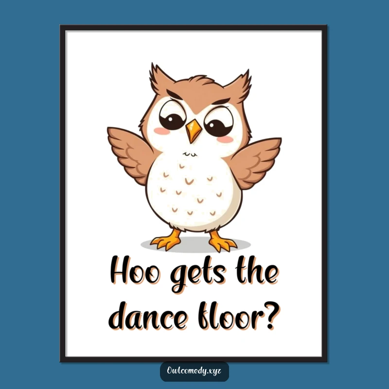 Funny Free Printable Wall Art: Silly Dancing Kawaii Owl - Whimsical Decor Download