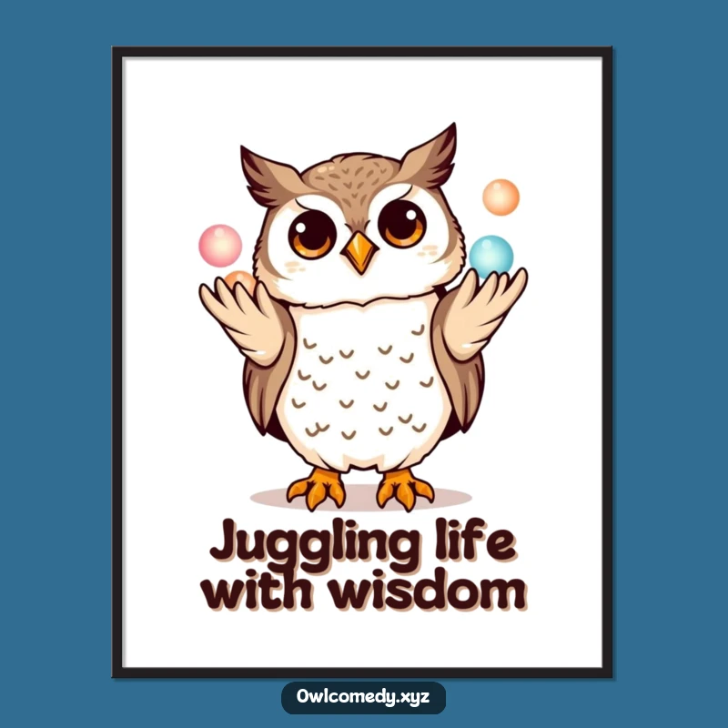 Free Printable Juggling Owl Wall Art - Whimsical Kawaii Downloadable Decor for Enchanted Rooms