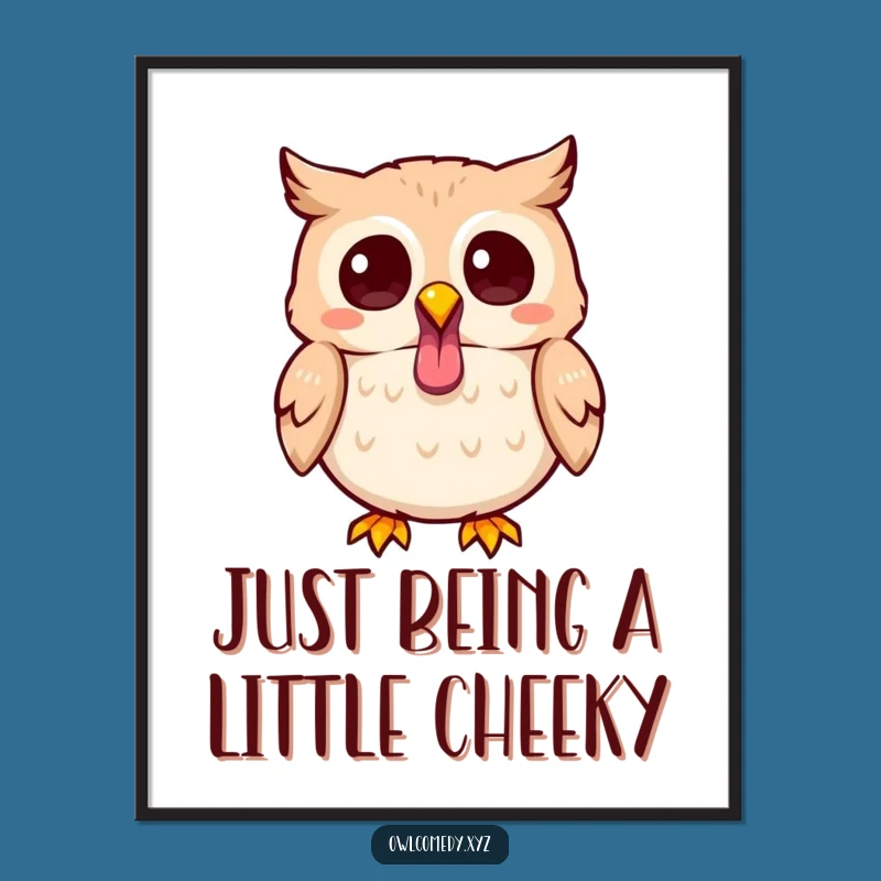 Free Printable Wall Art: Playful Kawaii Owl Tongue Out, Hilarious Downloadable Decor for Whimsical Spaces